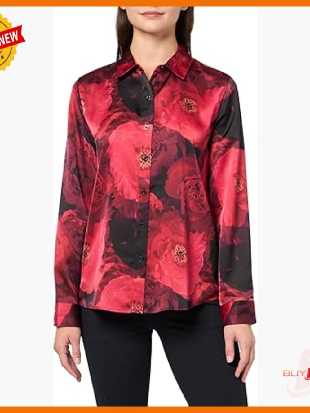 Long Sleeve Floral Printed Button Down Shirt Regular Fit Polyester